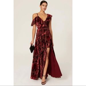 Hutch Red Velvet Ruffle Gown XS